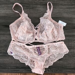 Adore Me Lacy Strapppy Blush Lace Bra Set